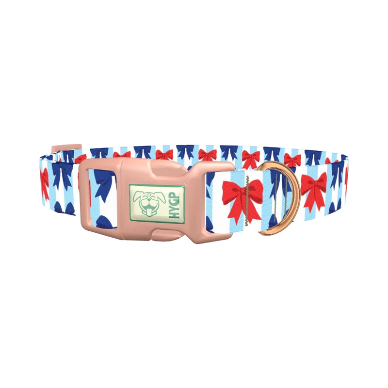 Patriotic Bow Dog Collar - plastic rose gold