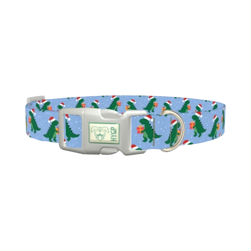 Christmas Dinosaur Dog Collar - plastic silver