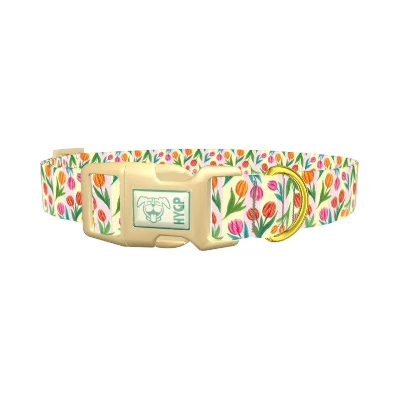Floral Tulip Stripes Dog Collar - plastic gold
