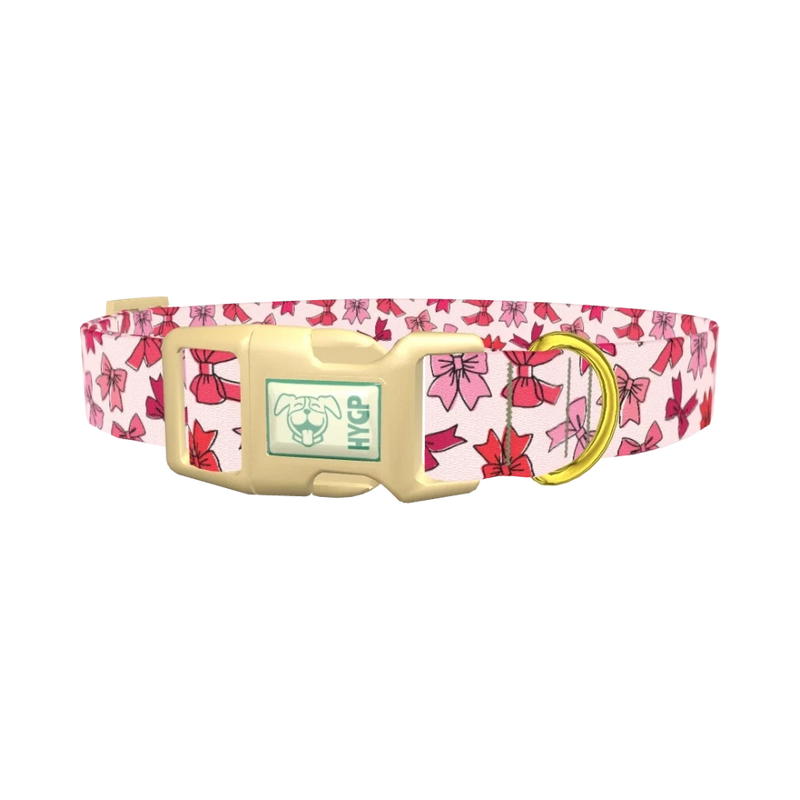 Pink Bow Pattern Dog Collar - plastic gold