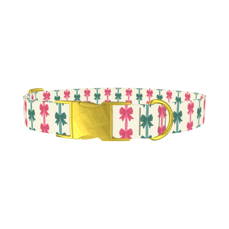 Christmas Bows Dog Collar - metal gold
