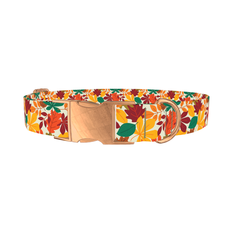 Multicolor Leaf Pattern Dog Collar - metal rose gold