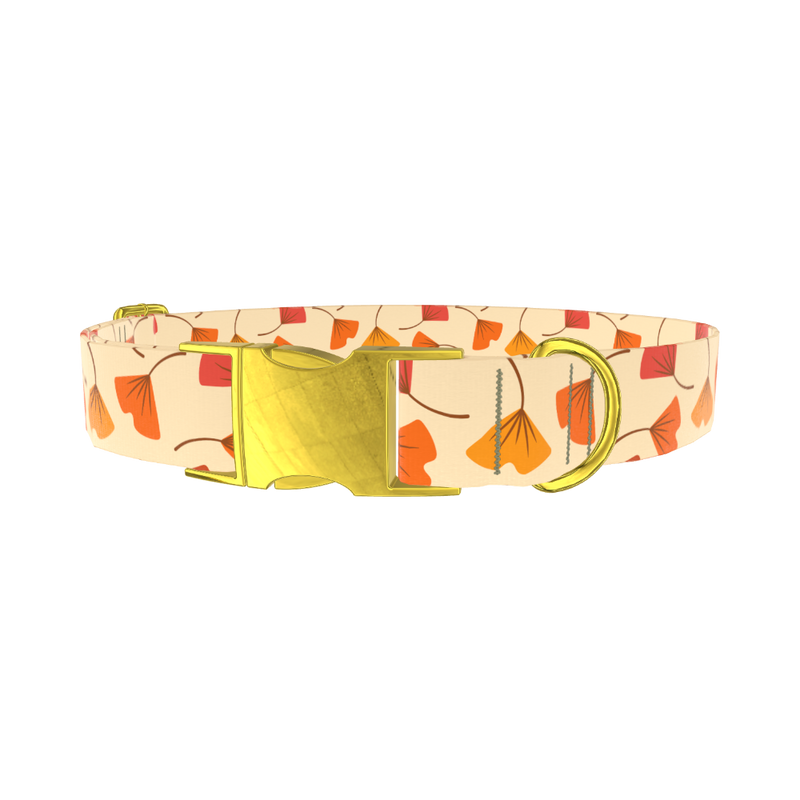 Ginkgo Leaf Pattern Dog Collar - metal gold