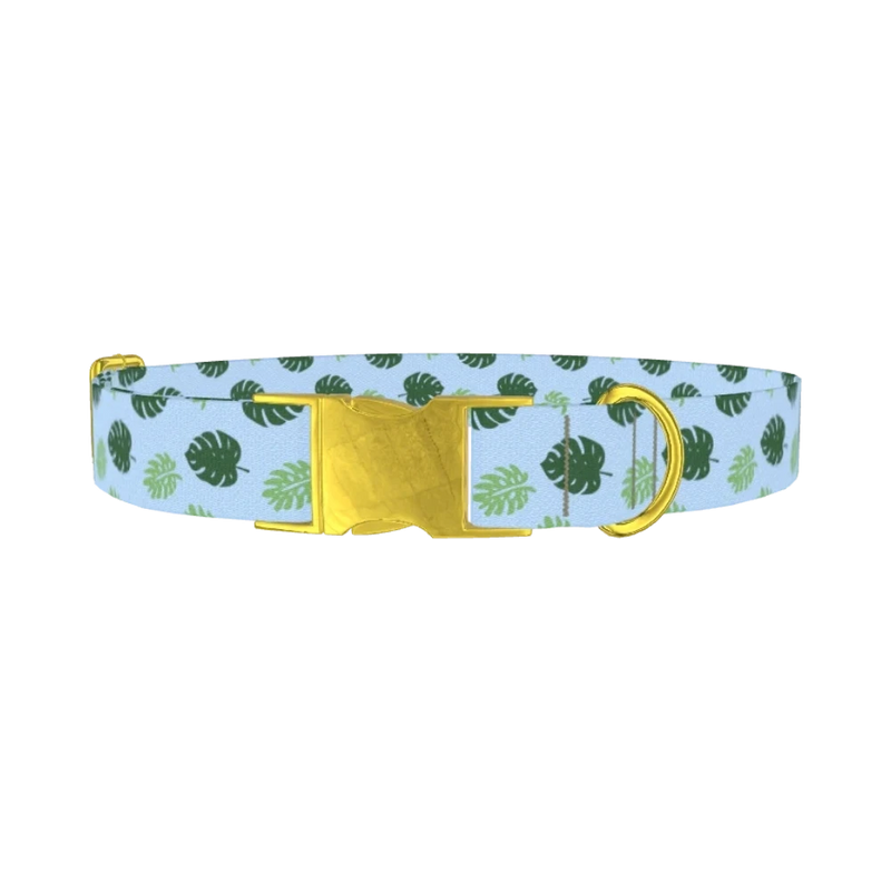 Tropical Jungle Leaves Dog Collar - metal gold