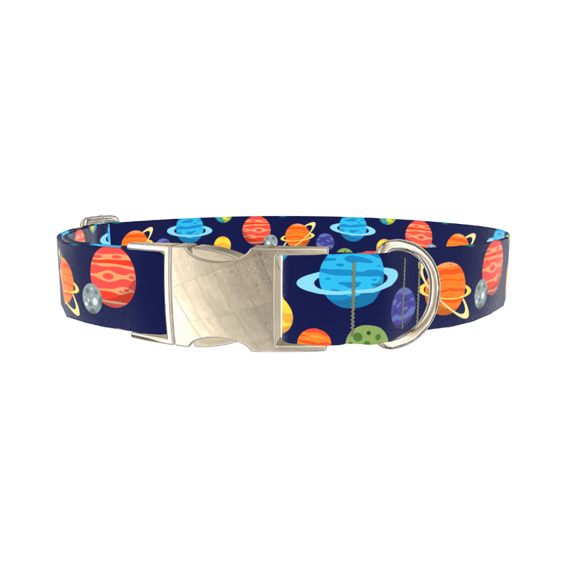 Space Planets Dog Collar - metal silver