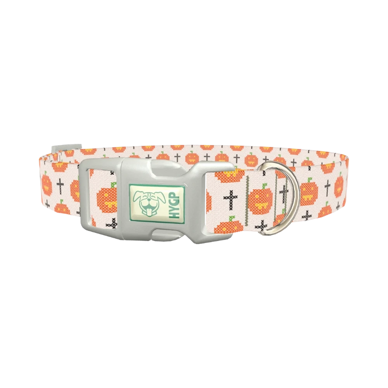 Halloween Cross-Stitch Dog Collar - plastic silver