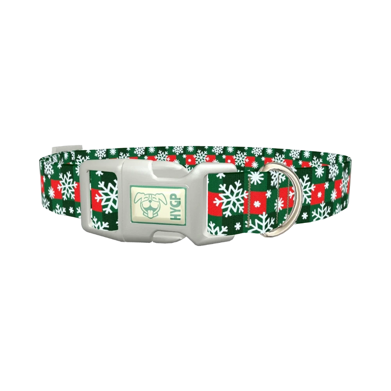 Christmas Plaid Snowflake Dog Collar - plastic silver