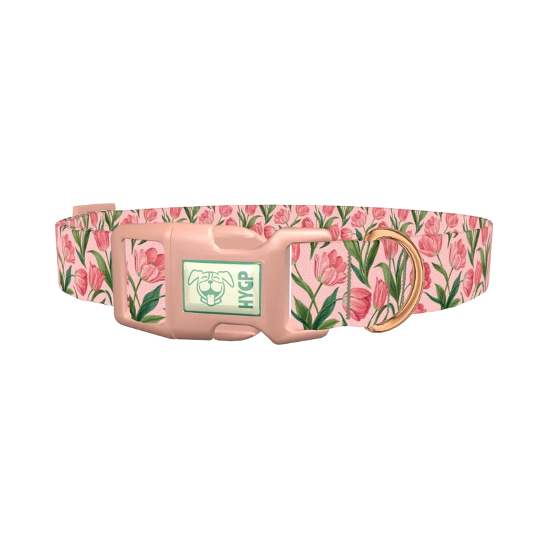 Pink Tulip Blossom Dog Collar - plastic rose gold