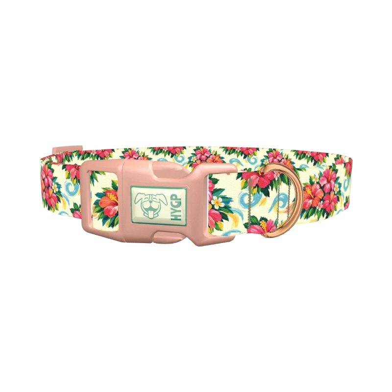 Tropical Hibiscus Dog Collar - plastic rose gold