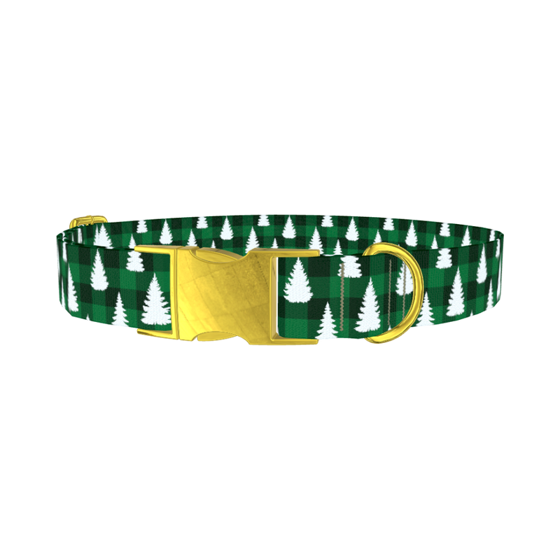 Fir Plaid Dog Collar - metal gold