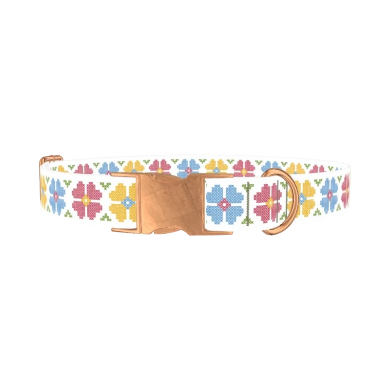Floral Embroidery Dog Collar - metal rose gold
