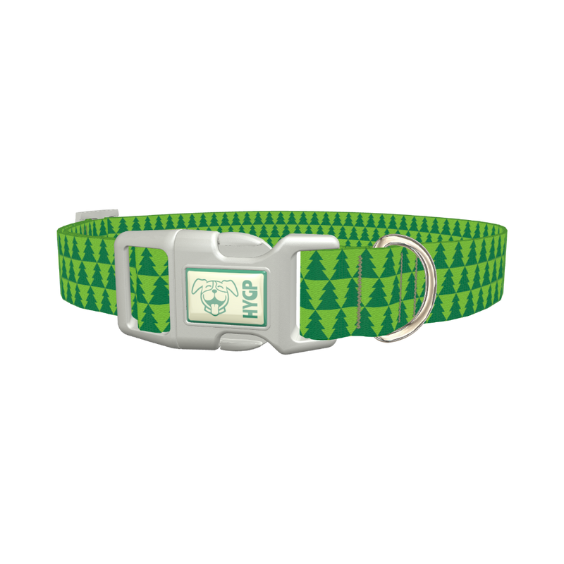 Green Christmas Tree Pattern Dog Collar - plastic silver