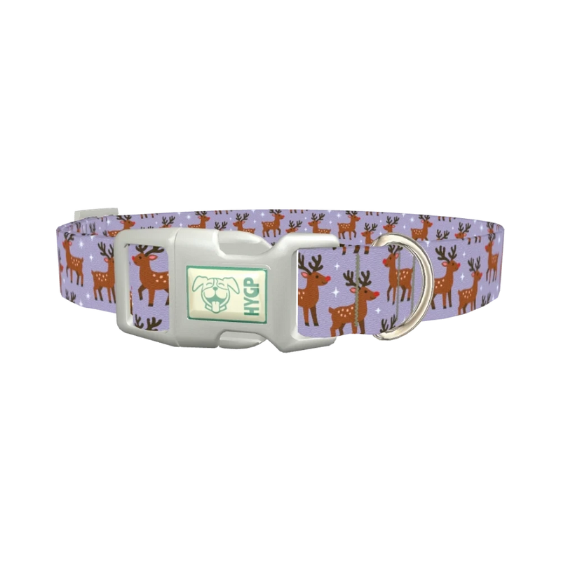 Purple Reindeer Dog Collar - plastic silver