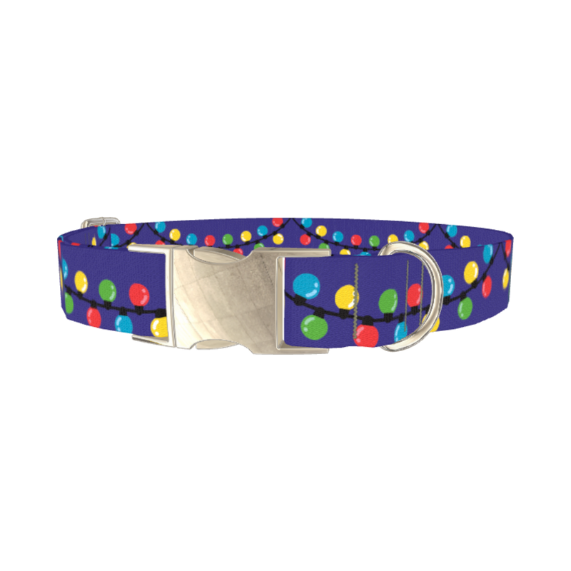 Christmas Lights Dog Collar - metal silver