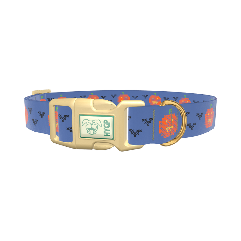 Pumpkin Cross Stitch Dog Collar - plastic silver