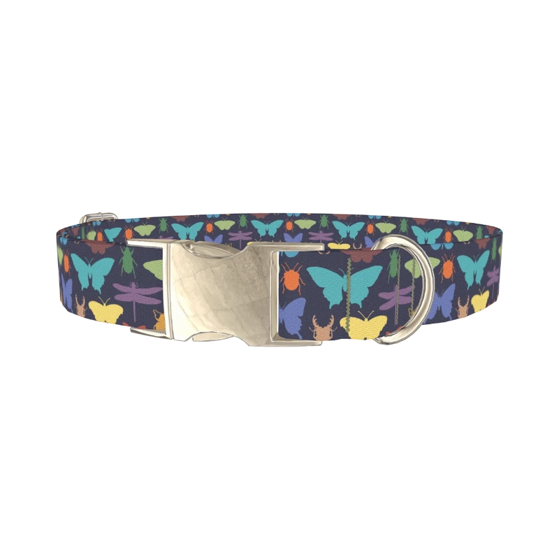 Colorful Bugs Dog Collar - metal silver