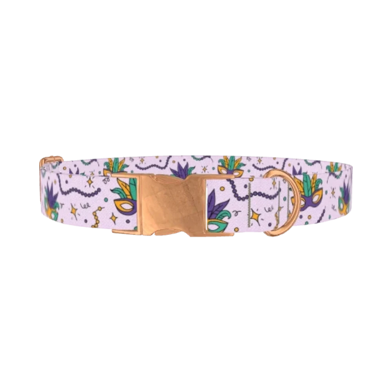 Mardi Gras Mask Dog Collar - metal rose gold
