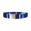 Blue Geometric Stripe Dog Collar - metal silver