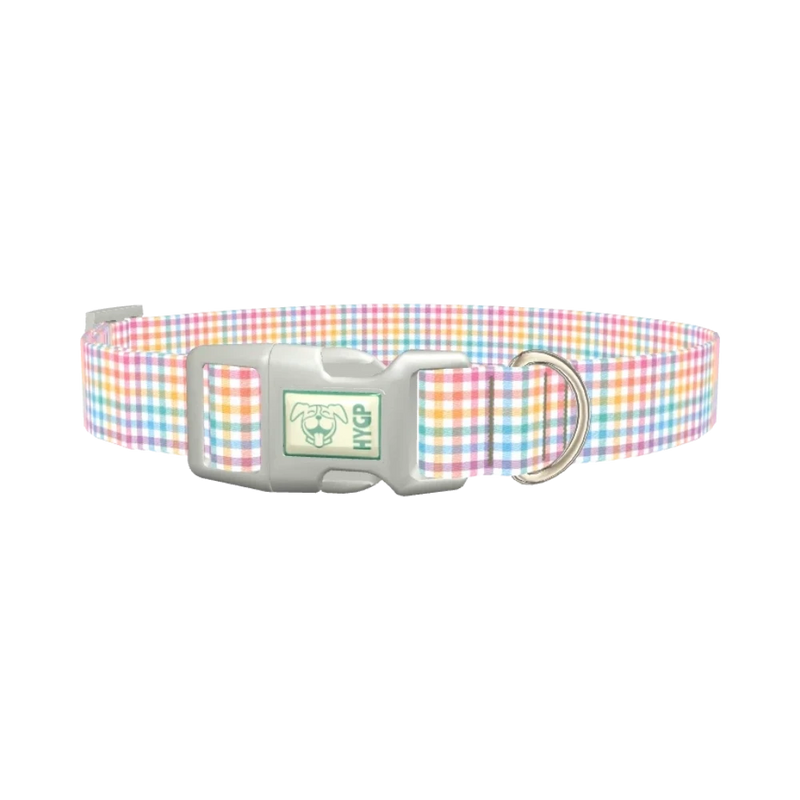 Pastel Gingham Dog Collar - plastic silver