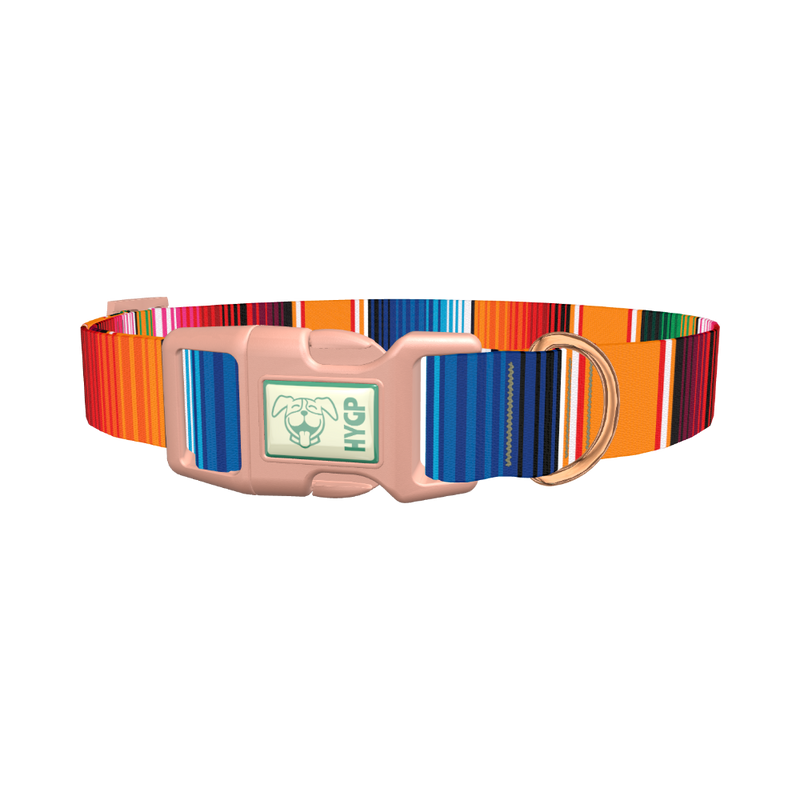 Mexican Textile Stripes Dog Collar - plastic rose gold