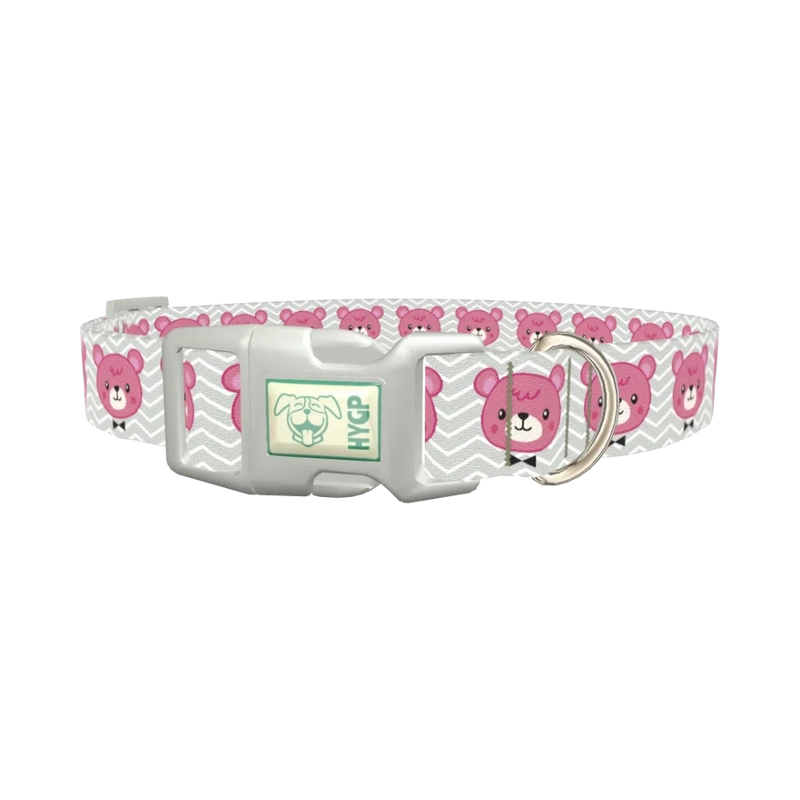 Pink Teddy Bear Dog Collar - plastic silver