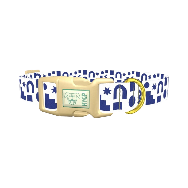 Navy Geometric Shapes Dog Collar - plastic gold
