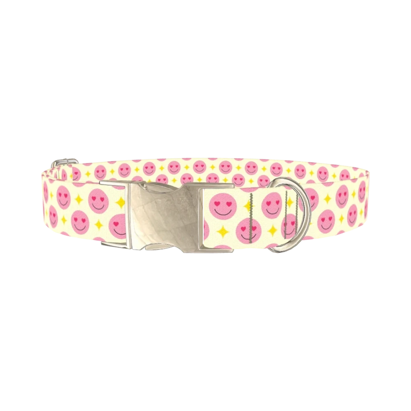 Valentine Smiley Dog Collar - metal silver