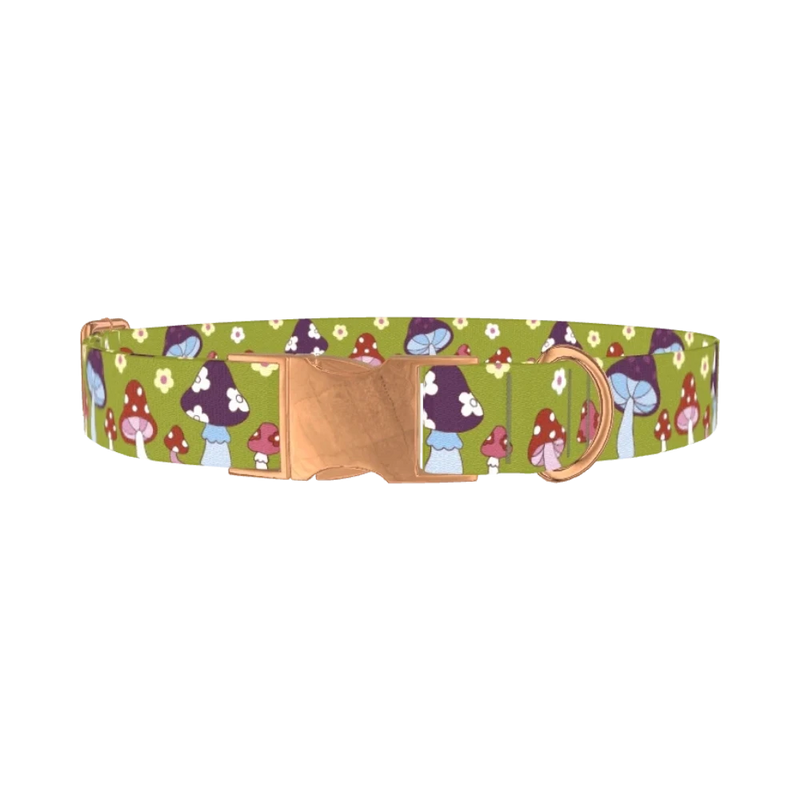 Retro Mushroom Flower Dog Collar - metal rose gold