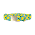 Blue Lemon Pattern Dog Collar - metal silver