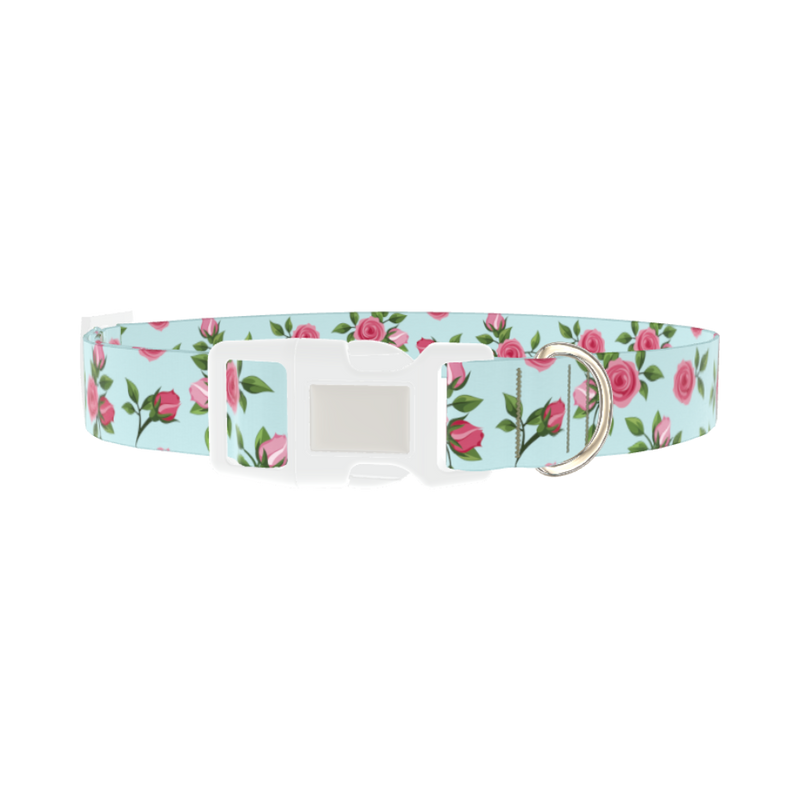 Pink Rose Blossom Dog Collar - plastic silver