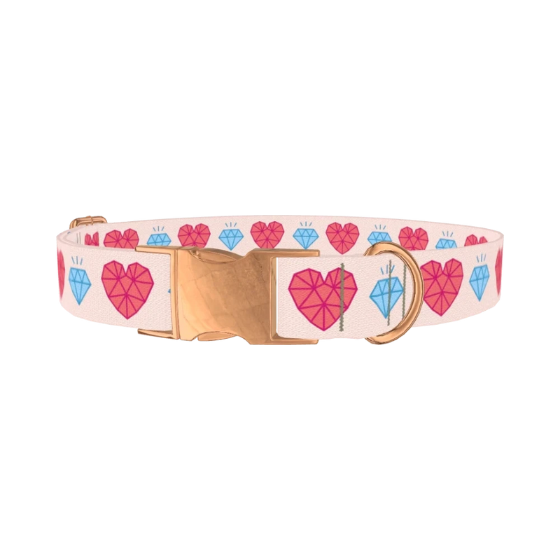 Geometric Diamond Heart Dog Collar - metal rose gold