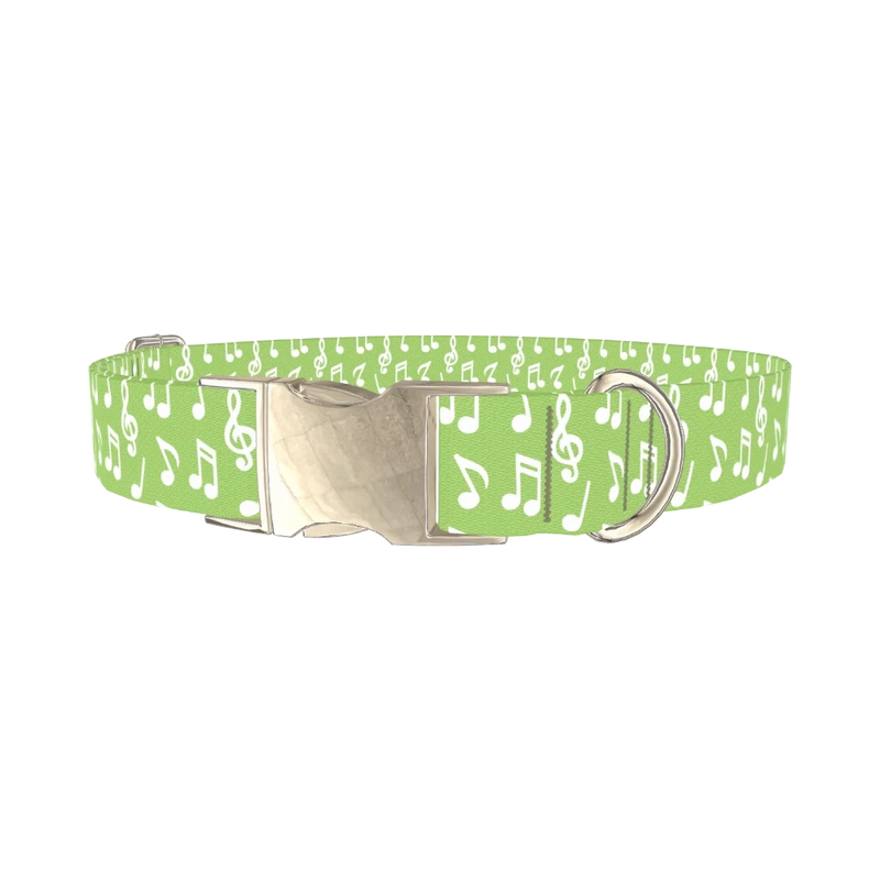 Lime Musical Note Dog Collar - metal silver