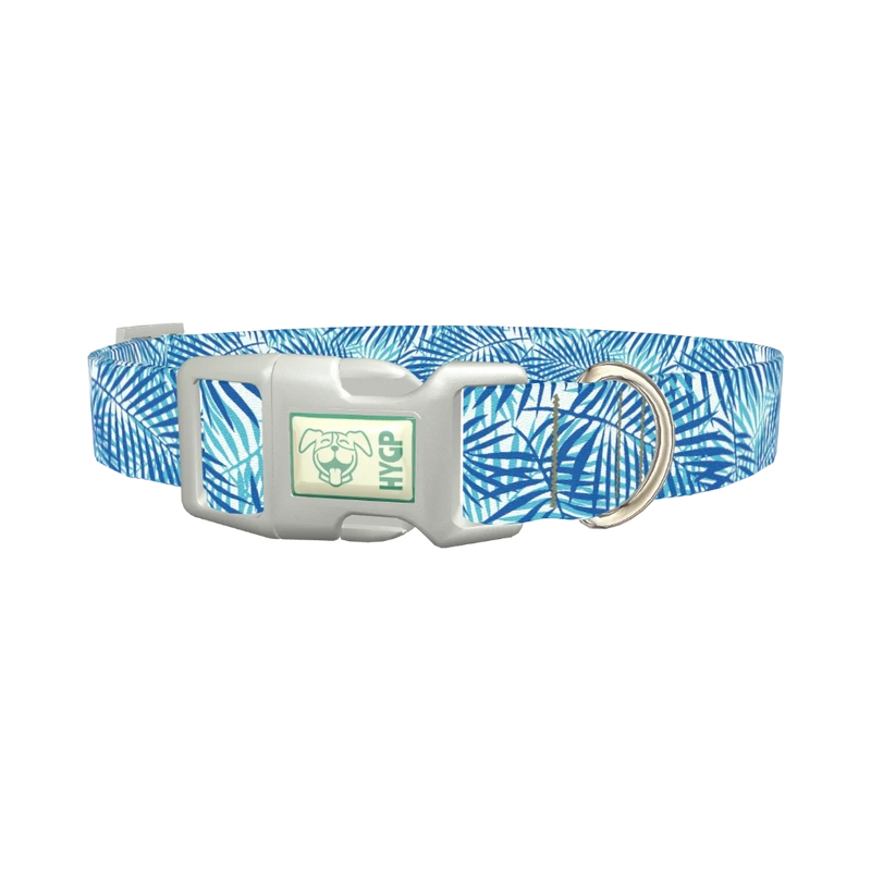 Tropical Leaves Dog Collar - plastic silver