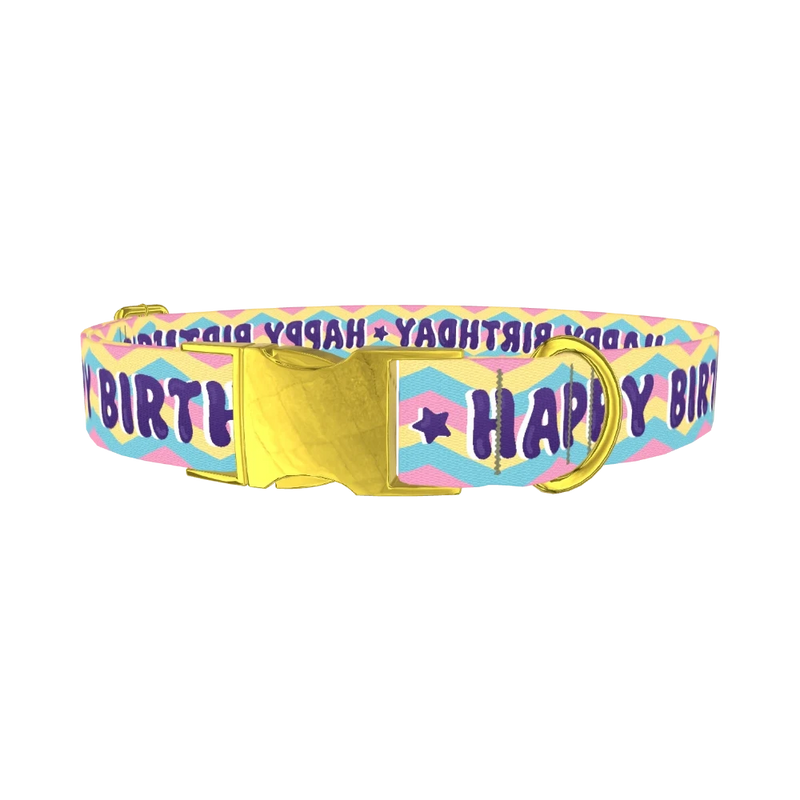 Birthday Chevron Dog Collar - metal gold