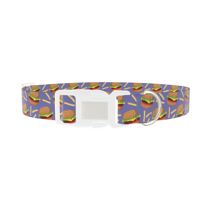 Burger and Fries Dog Collar - plastic silver