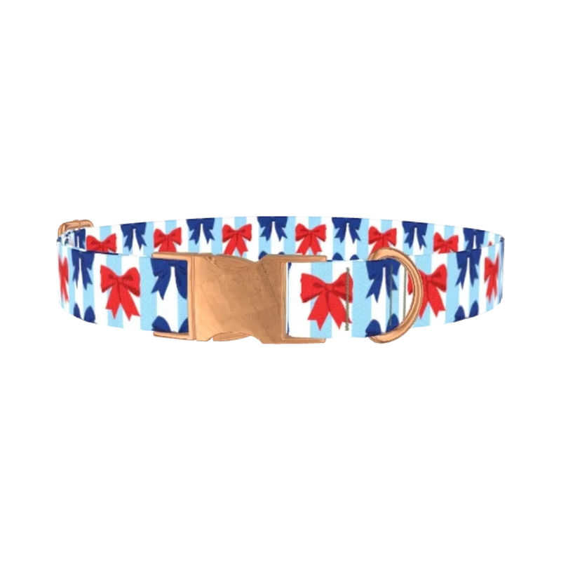Patriotic Bow Dog Collar - metal rose gold