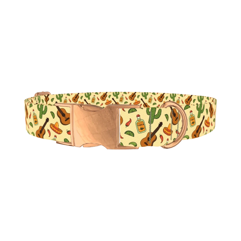 Mexican Fiesta Dog Collar - metal rose gold