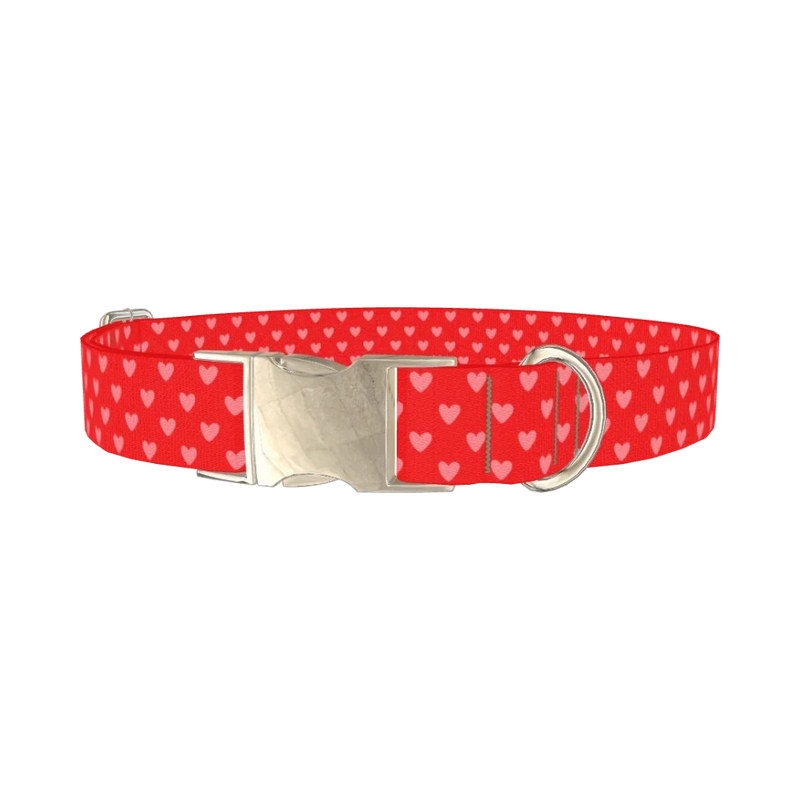 Red Heart Pattern Dog Collar - metal silver