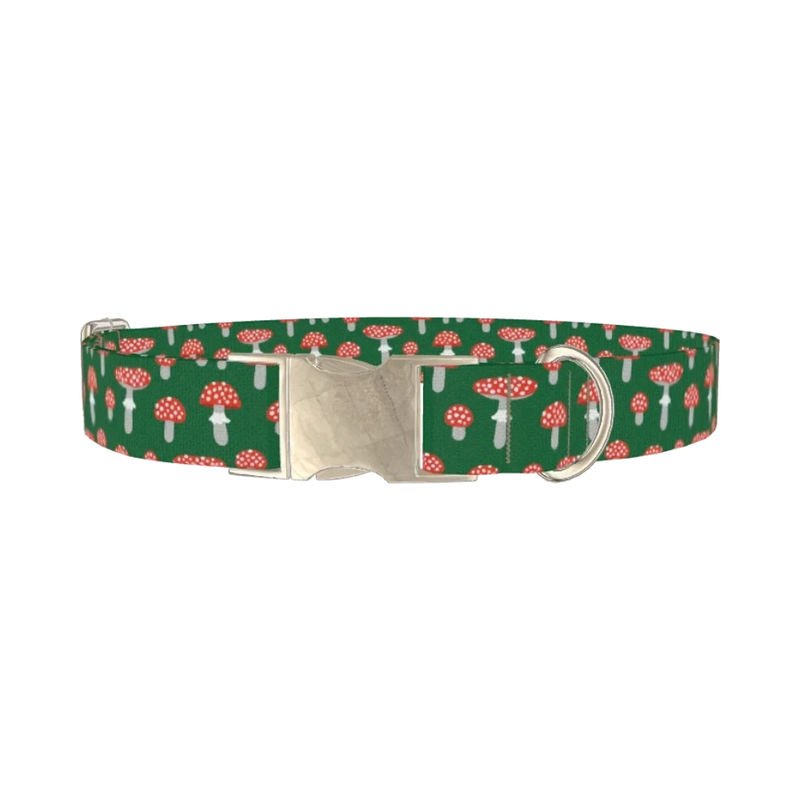 Mushroom Pattern Dog Collar - metal silver