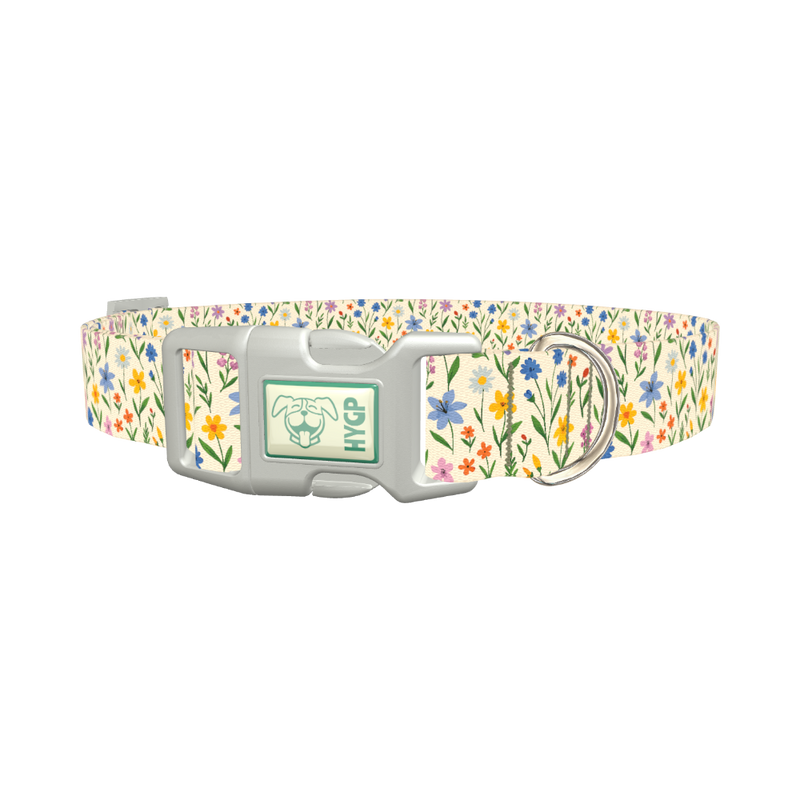 Wildflower Meadow Dog Collar - plastic silver