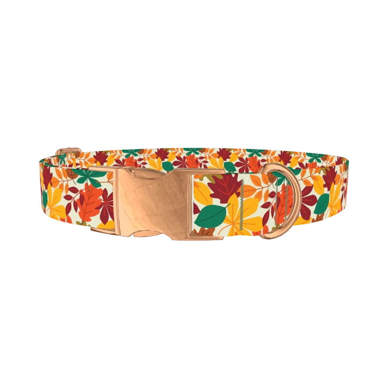 Multicolor Leaf Pattern Dog Collar - metal rose gold