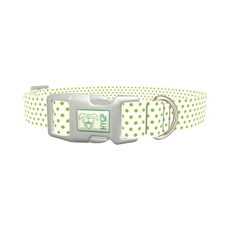 Green Polka Dot Dog Collar - plastic silver