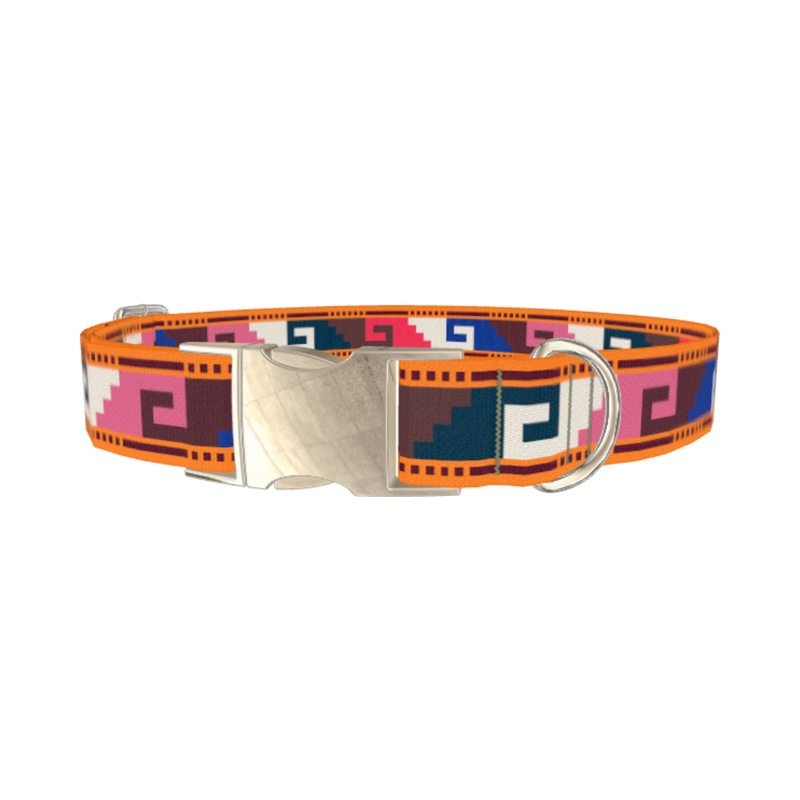 Aztec Meander Dog Collar - metal silver