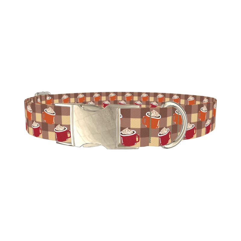 Plaid Hot Cocoa Dog Collar - metal silver