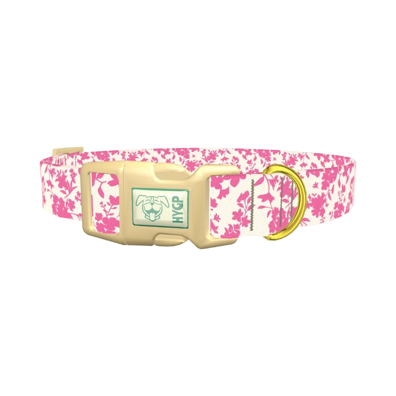 Pink Silhouette Floral Dog Collar - plastic gold