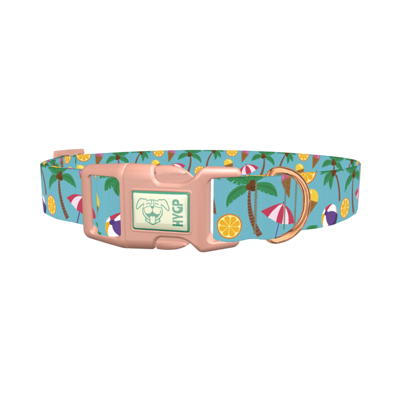 Tropical Beach Dog Collar - plastic rose gold