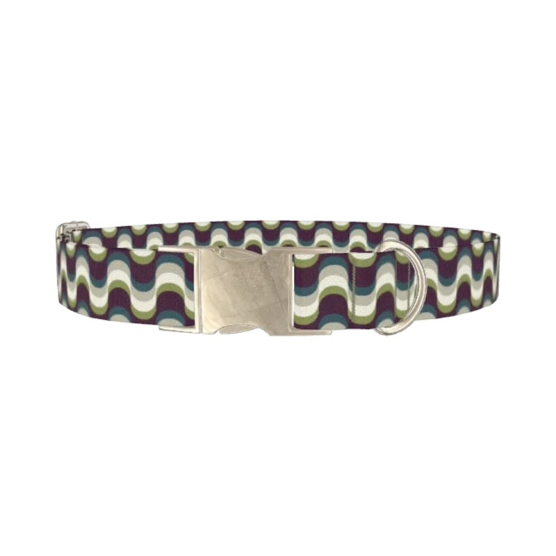 Geometric Wave Dog Collar - metal silver