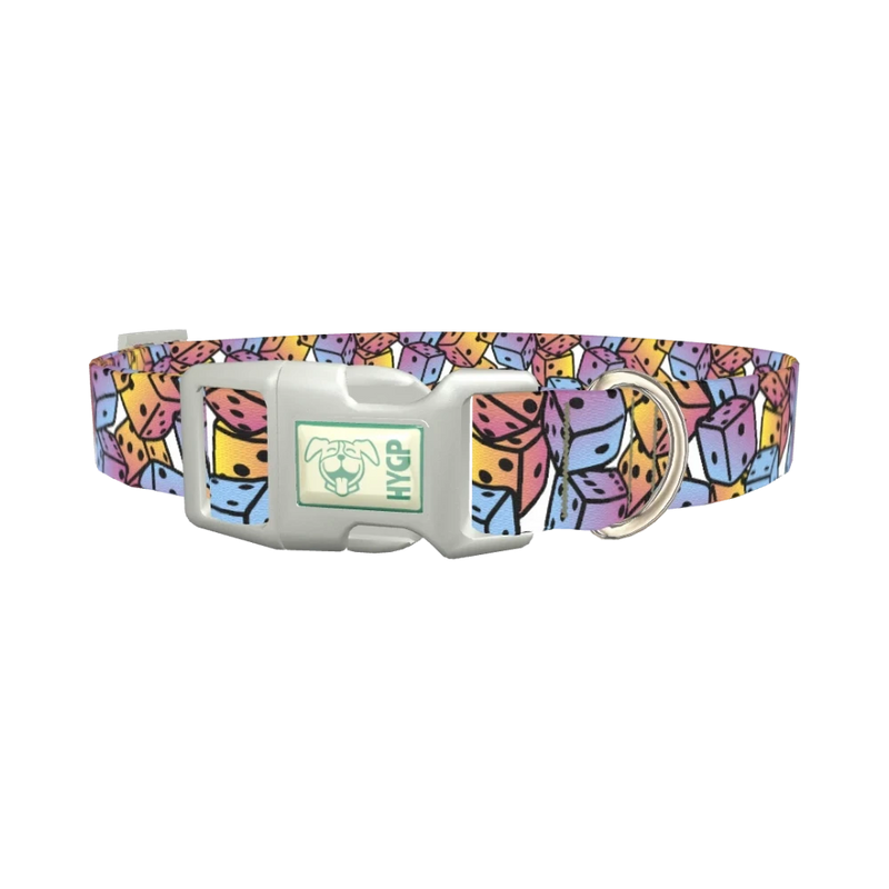 Colorful Dice Pattern Dog Collar - plastic silver