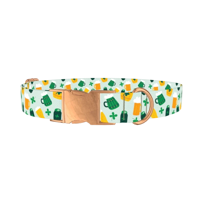 St. Patrick's Day Cheers Dog Collar - metal rose gold