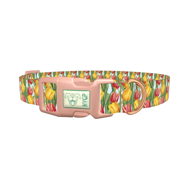 Red Yellow Tulip Dog Collar - plastic rose gold